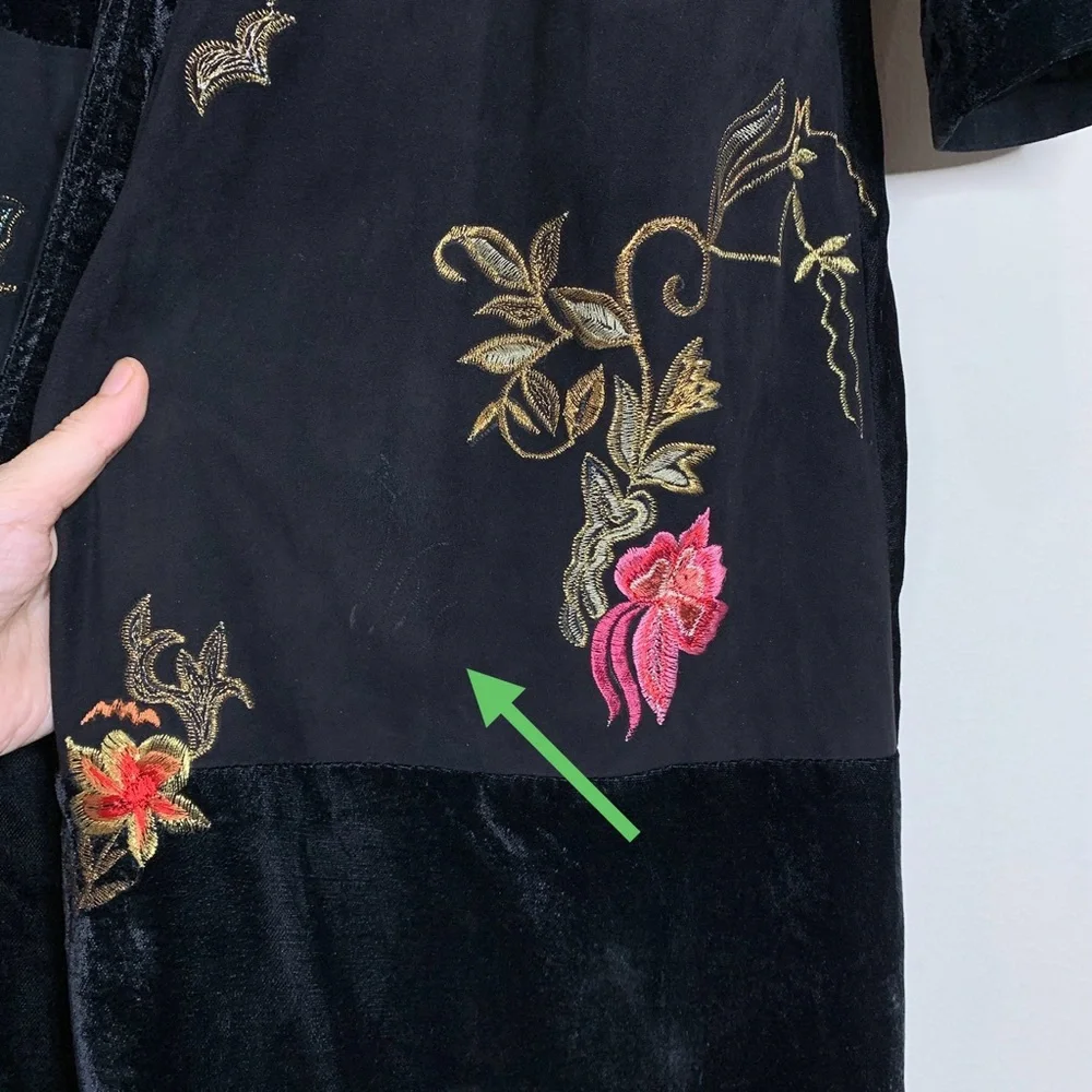 Free People Nigel Preston Nora Patchwork Duster (Sz S) Suede Velvet Floral Black